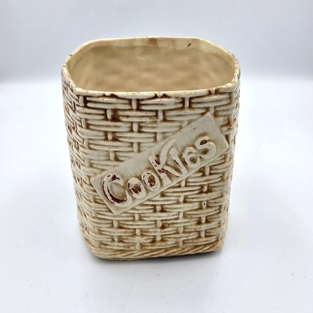 Vtg McCoy Cookie Jar Wicker basket LID IS MISSING